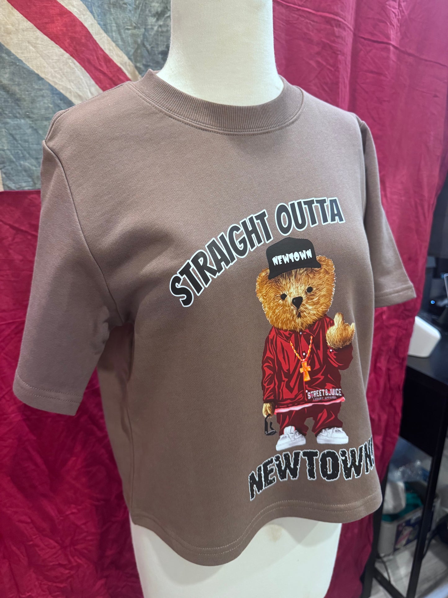 Street & Juice Women’s Straight Outta Newtown’ 100% Cotton Brown Crop Sweater