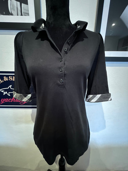 Burberry 100% Cotton Women’s Half Button Front Black Shirt Size L