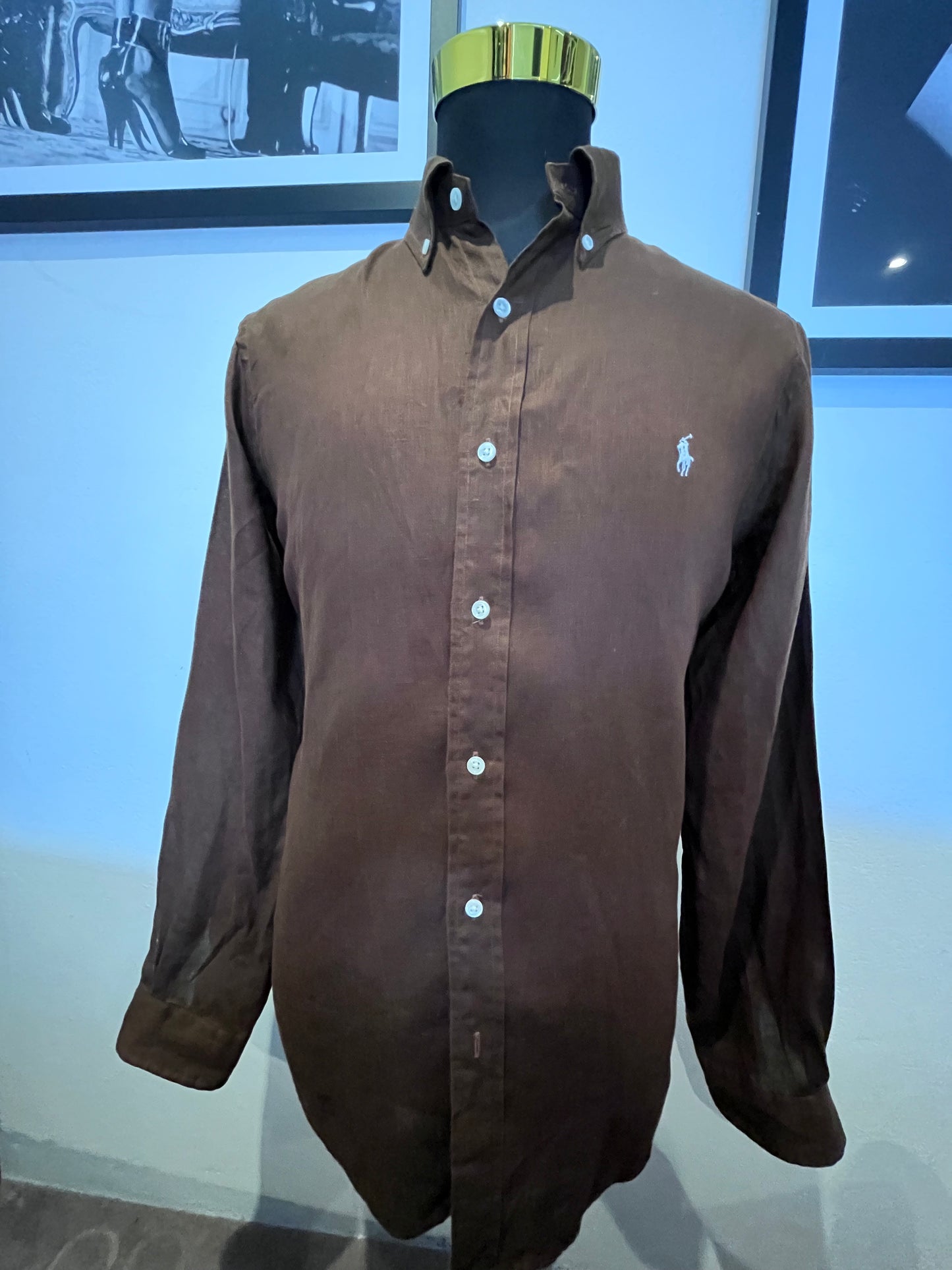 Ralph Lauren 100% Linen Brown Shirt Size Large