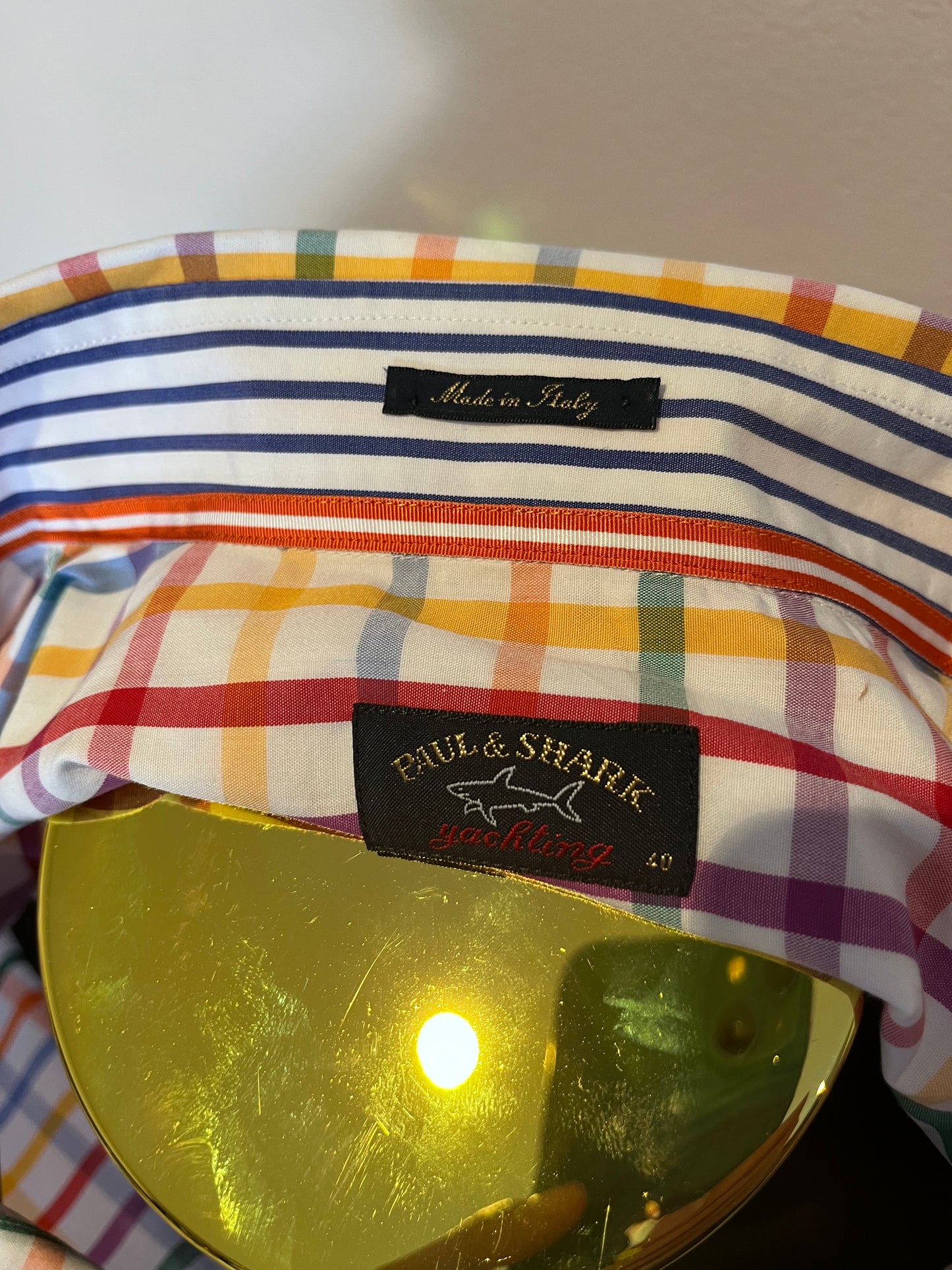 Paul & Shark 100% Cotton White Check Shirt Size 40 Medium Made in Italy