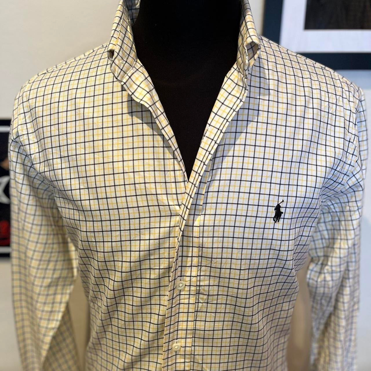 Ralph Lauren 100% Cotton White Yellow Blue Check Shirt Size Large