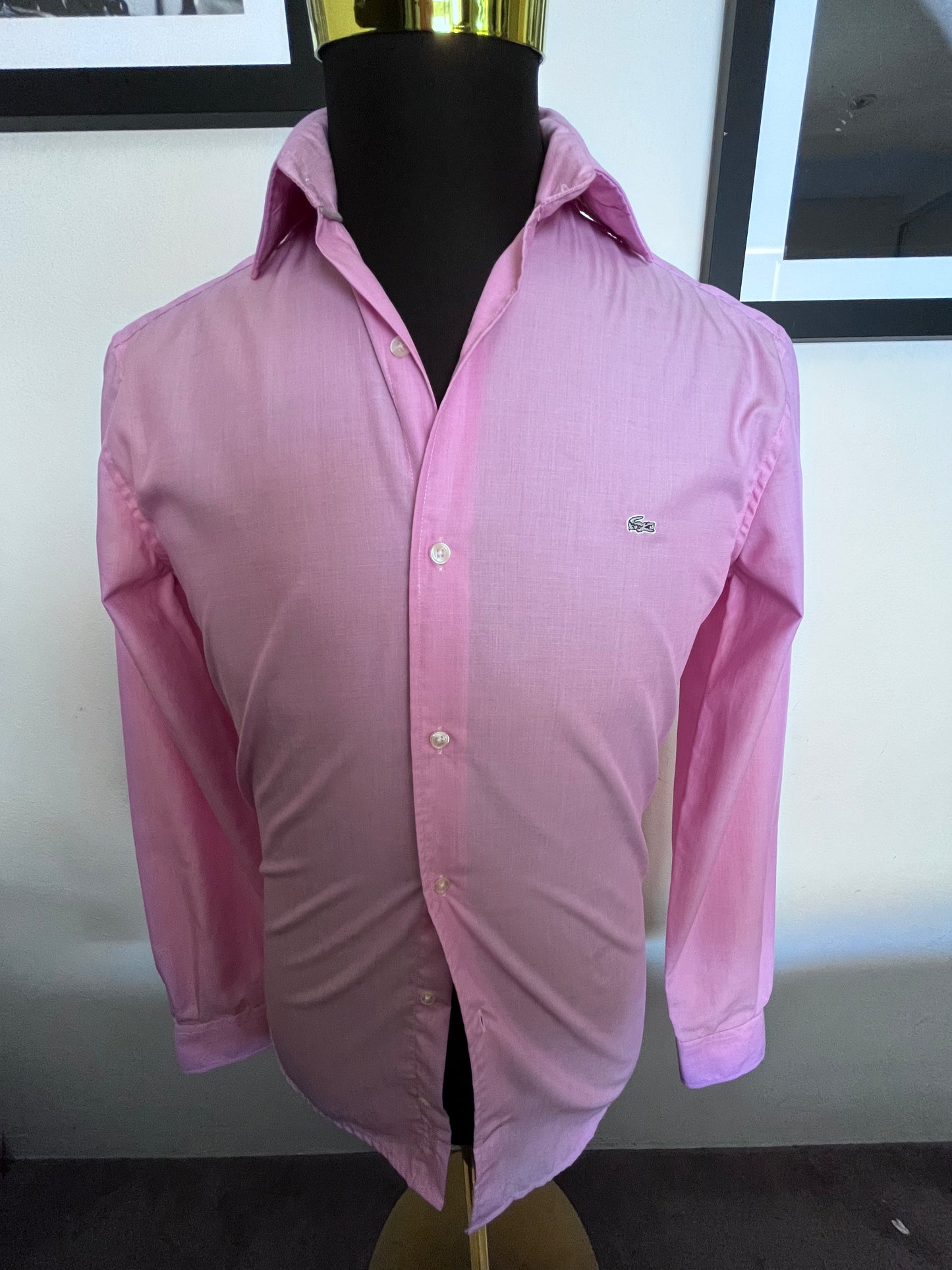 Lacoste 100% Cotton Salmon Pink Oxford Shirt Size Small Slim Fit