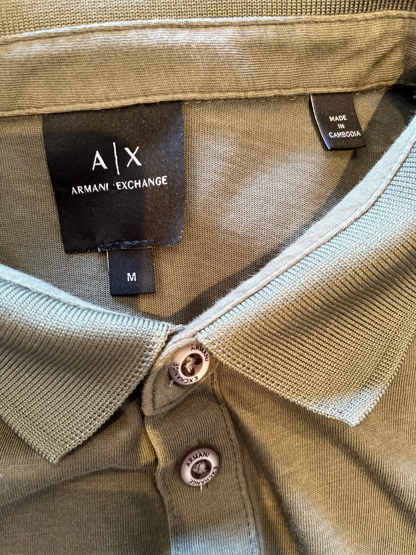 Armani Armani Exchange 100% Cotton Khaki Polo Size Medium Logo Chest Print