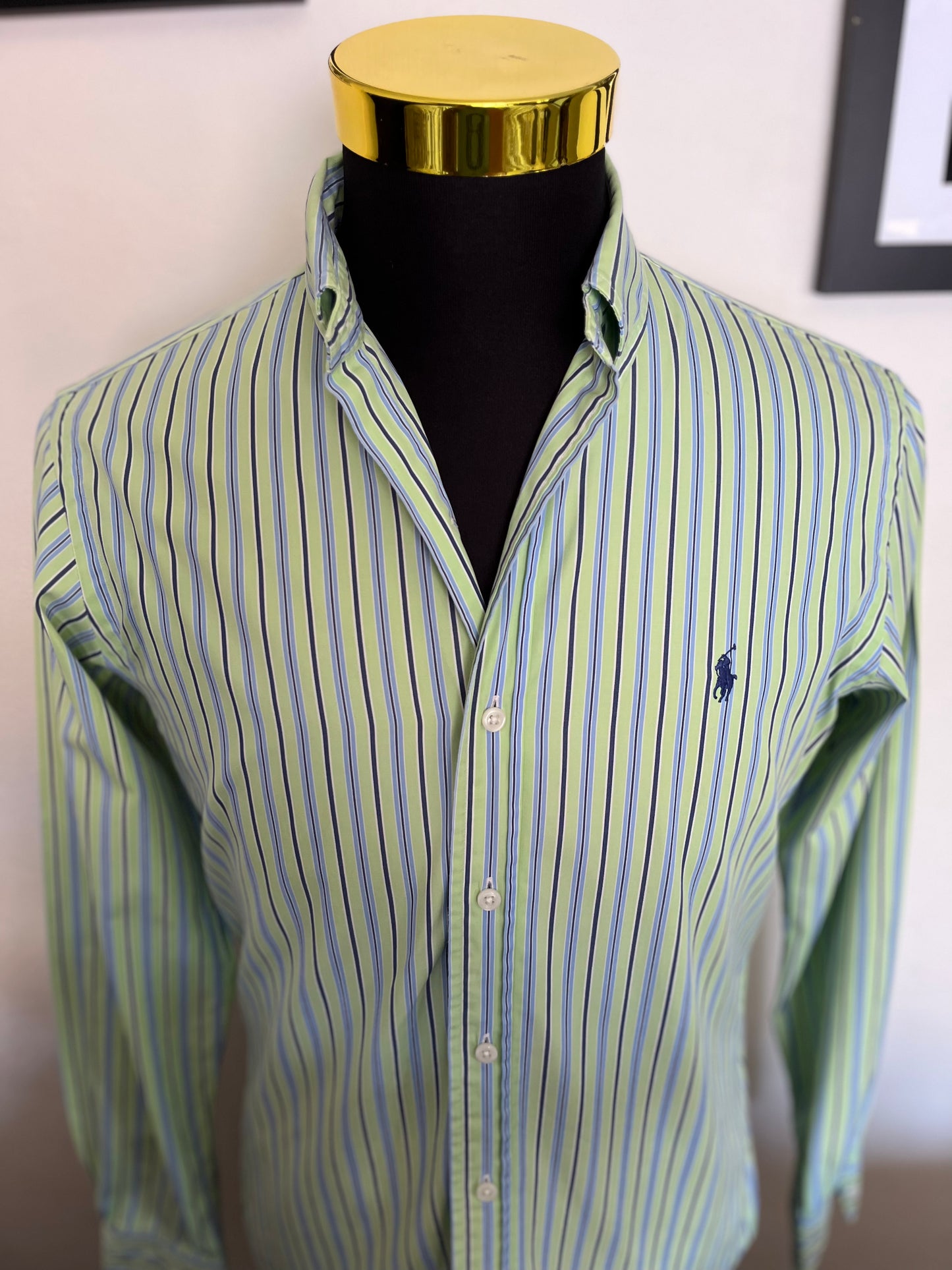 Ralph Lauren 100% Cotton Green Blue Button Down Shirt Size M Classic Fit, Fits Small to Medium
