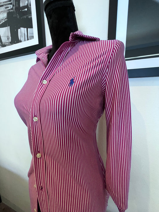 Ralph Lauren Women’s 100% Cotton Purple White Stripe Shirt Slim Fit Size XS