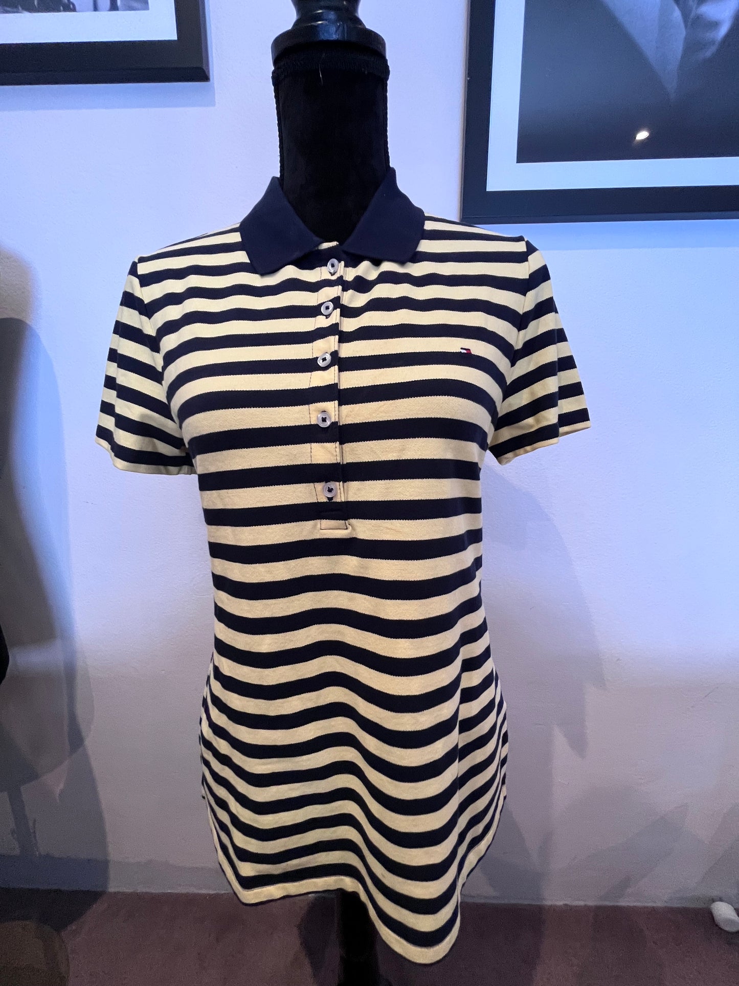 Tommy Hilfiger Tommy Girl 100% Cotton Blue Yellow Stripe Polo Size M