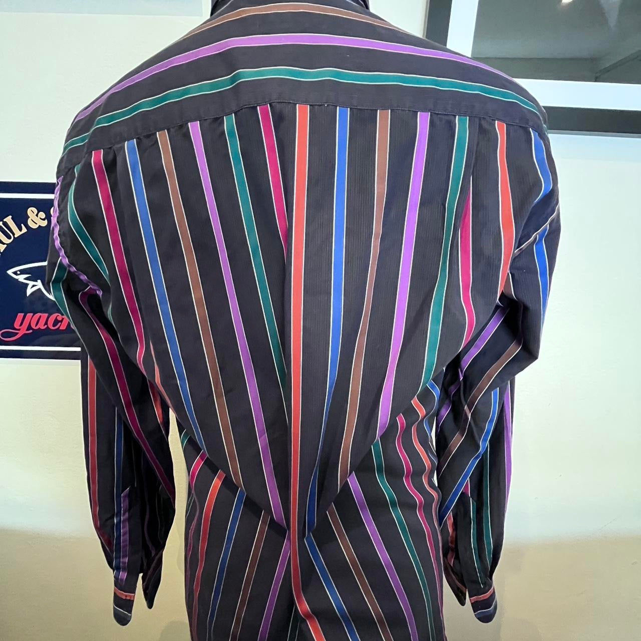 Paul & Shark 100% Cotton Black Red Striped Shirt Size 40 M, Made in Italy