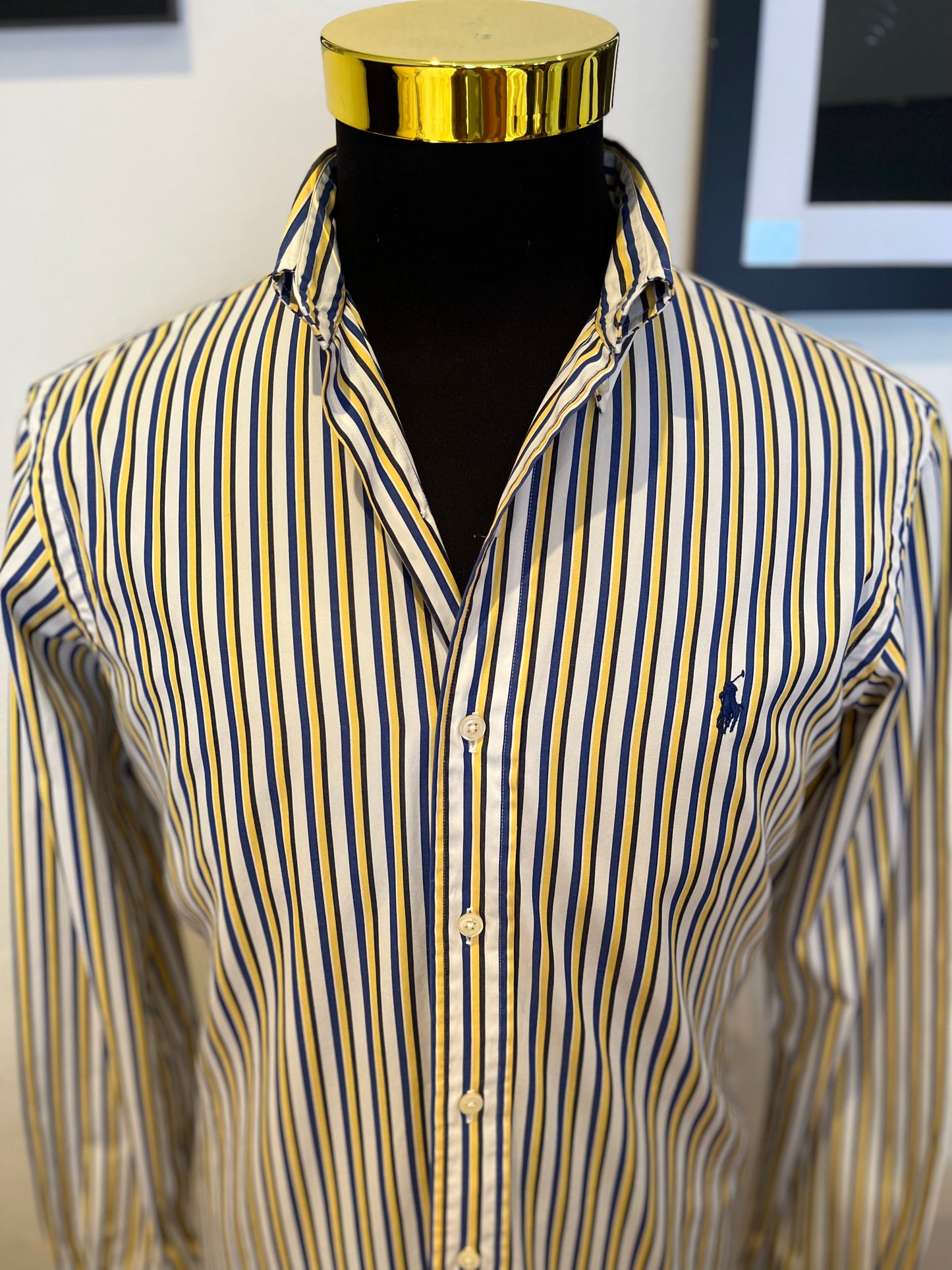 Ralph Lauren 100% Cotton White / Blue Stripe Shirt Size M Custom Fit