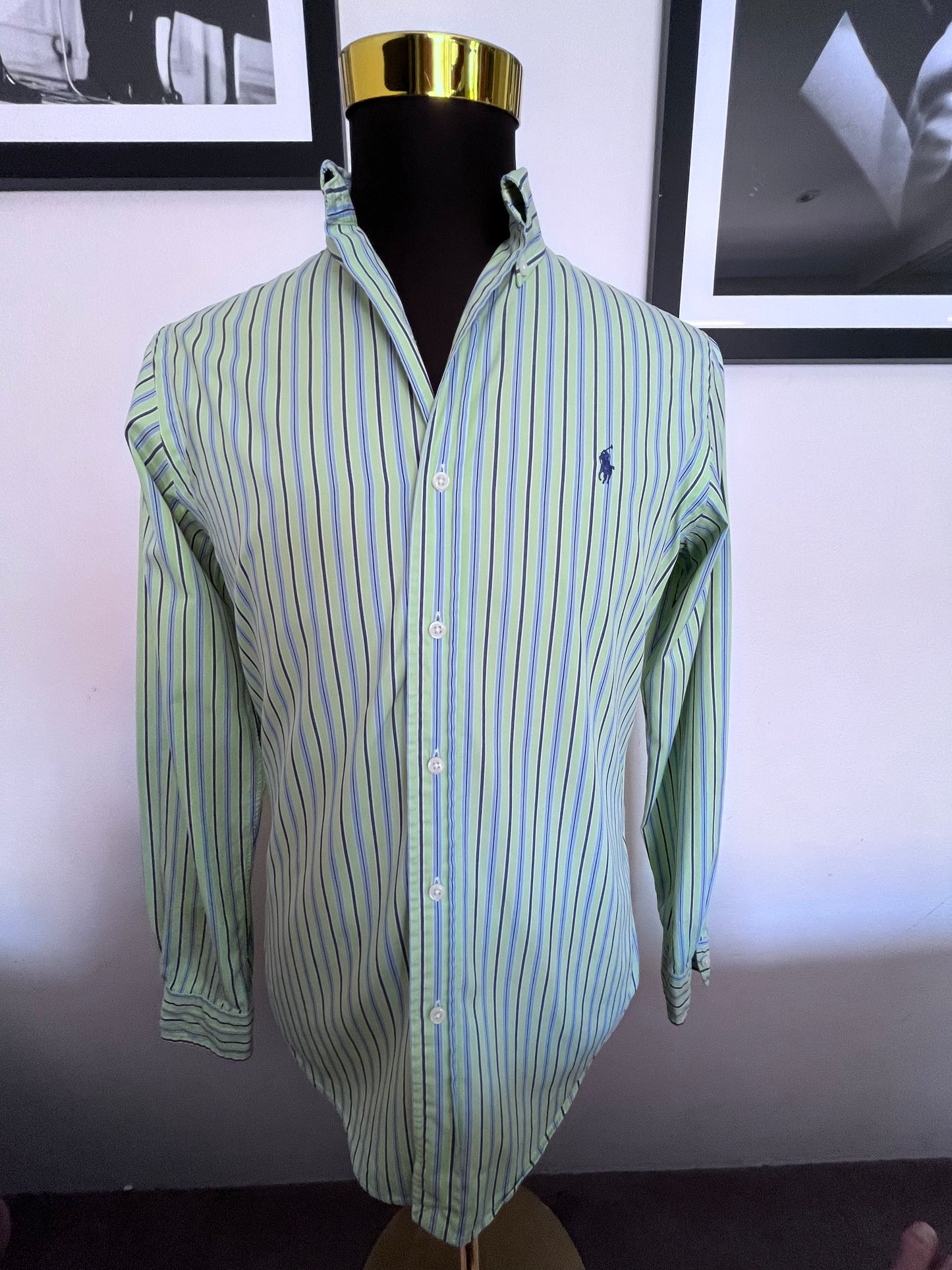 Ralph Lauren 100% Cotton Green Blue Button Down Shirt Size M Classic Fit, Fits Small to Medium
