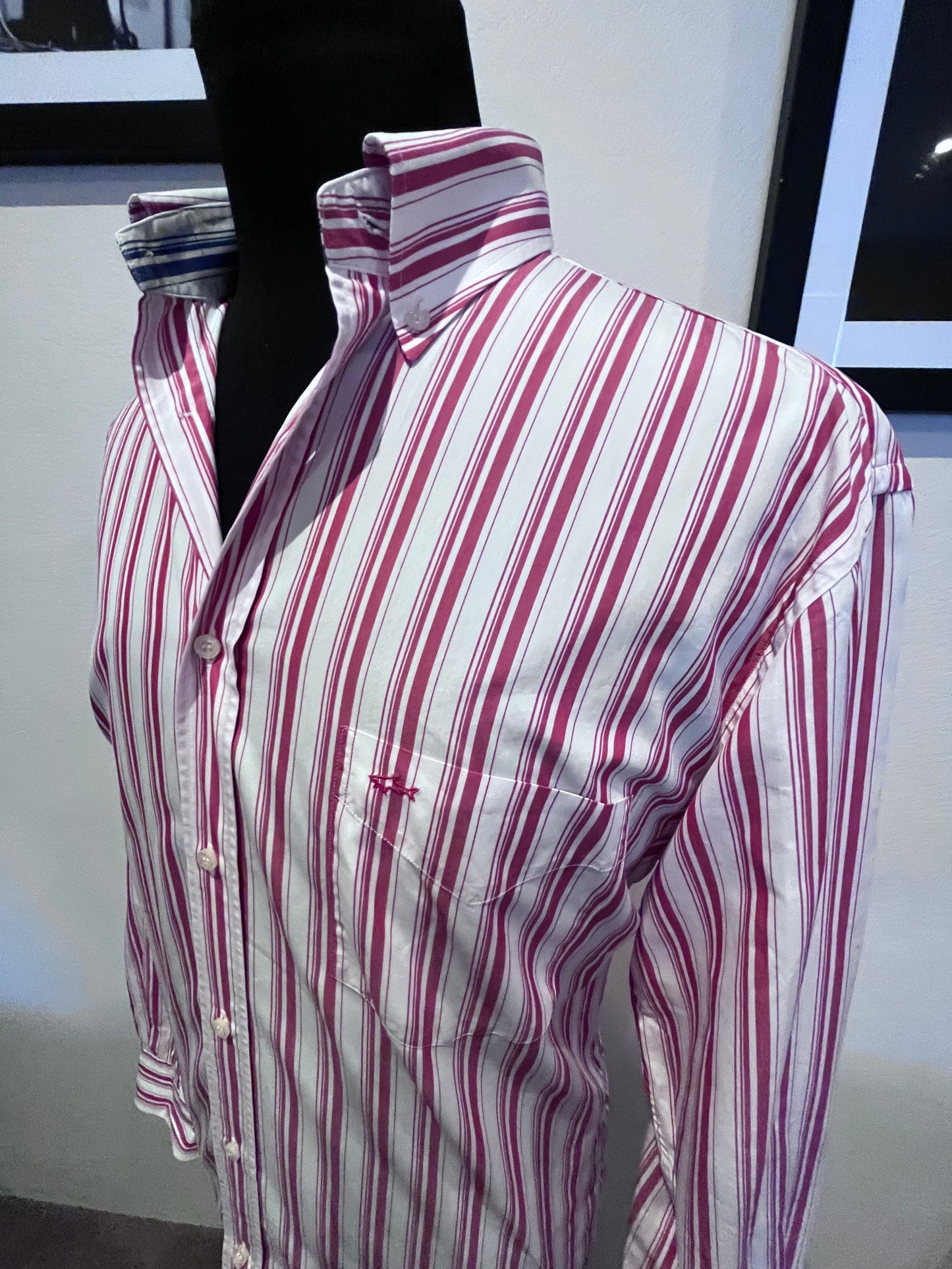 Paul & Shark 100% Cotton Red White Stripe Shirt Size 42 Large Made in Italy Button Down Collar