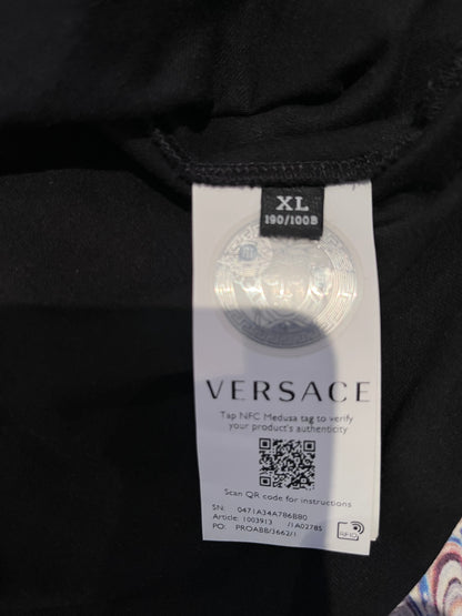 Versace 100% Cotton Black Tee Gold Embroidered Logo Size XL Made in Italy
