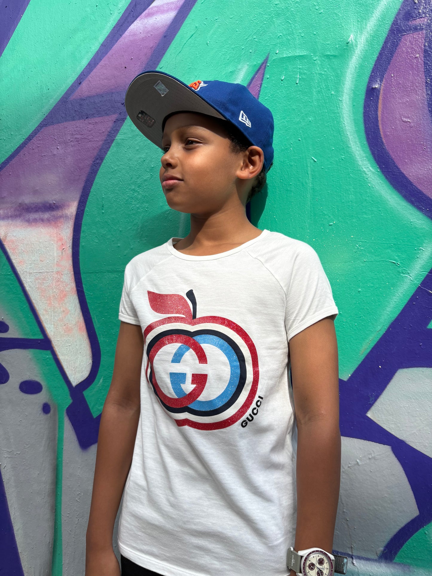 Gucci 100% Cotton White Chest Logo Vintage Tee Kids Size 9-10