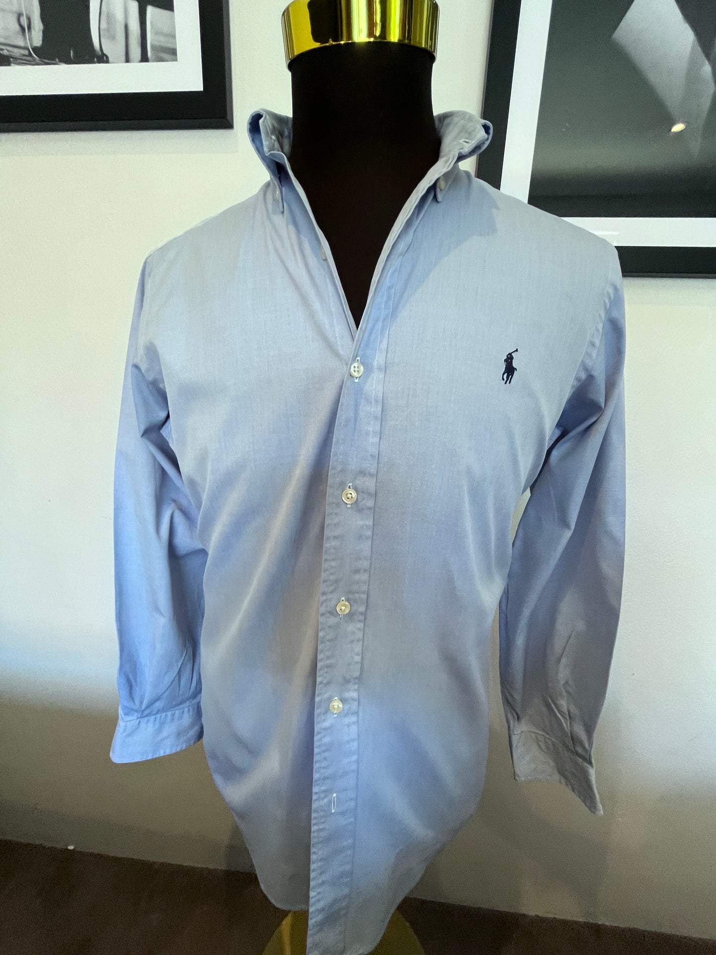 Ralph Lauren 100% Cotton Blue Button Down Shirt Size M Classic Fit, 15/32