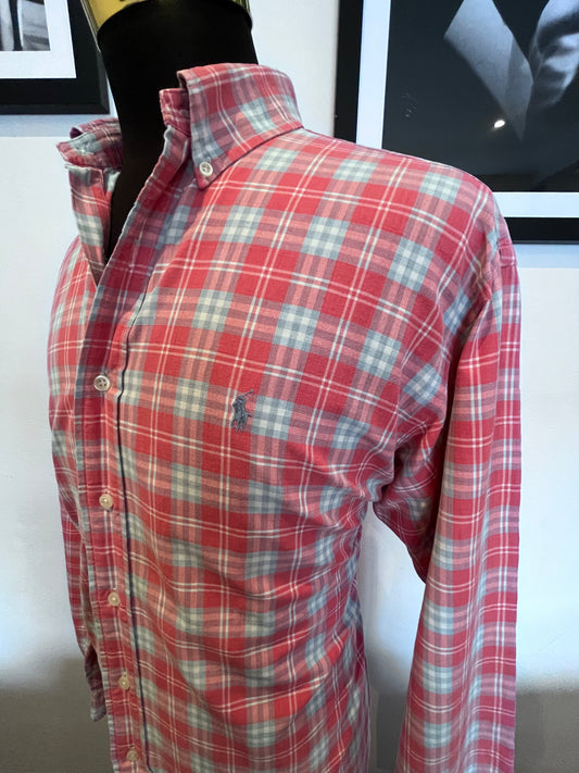 Ralph Lauren 100% Cotton Pink Check Shirt Size US M UK Large Classic Fit Button Down Collar