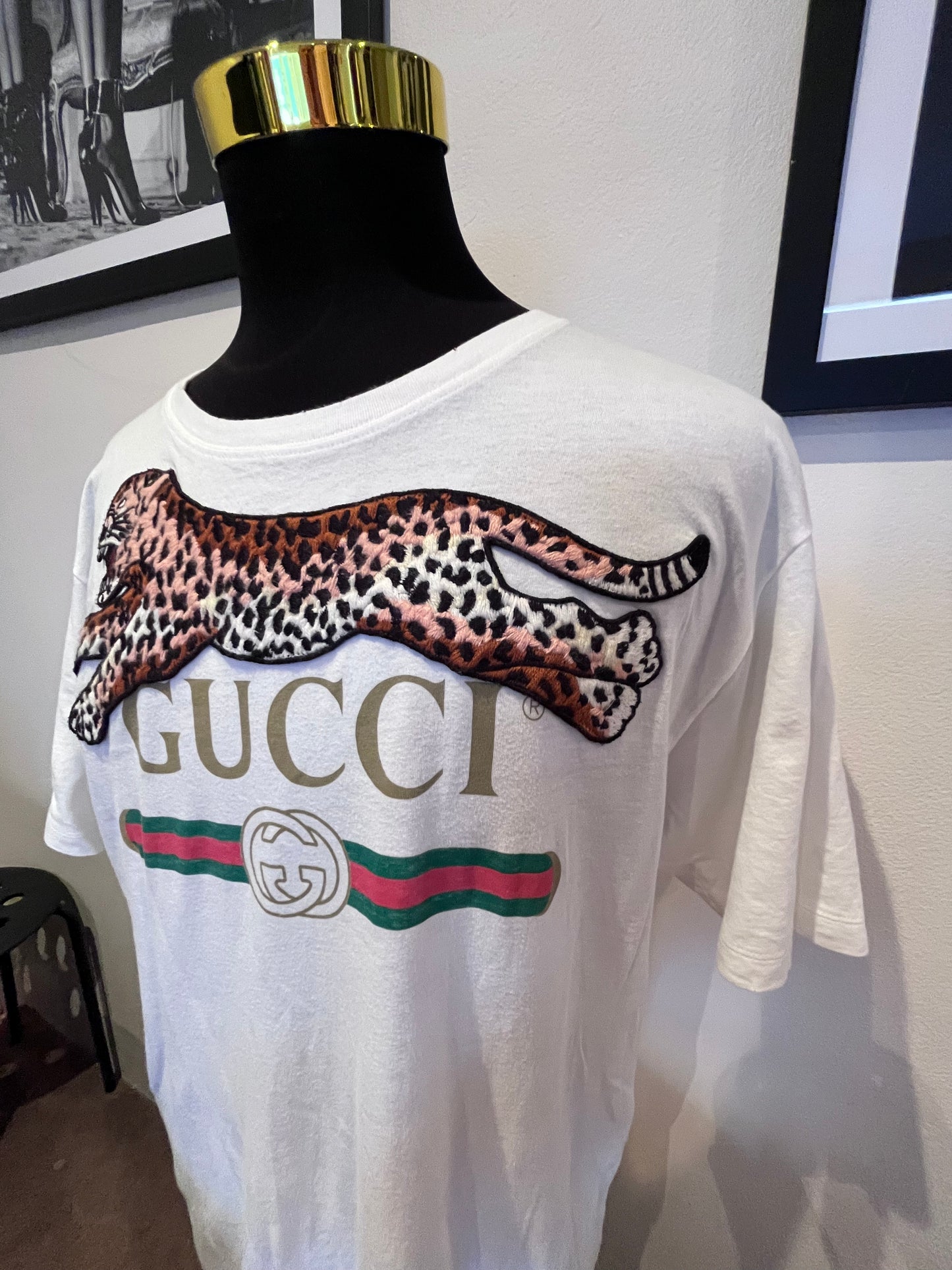 Gucci 100% Cotton Logo Embroidered & Print Tee Size L Made in Italy