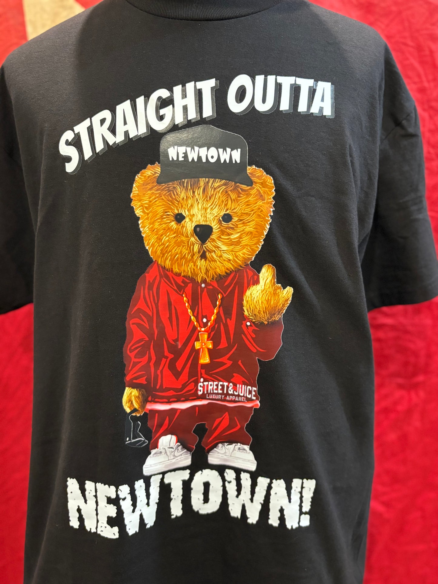 Street & Juice 100% Cotton Black Chest Logo Tee Straight Outta Newtown