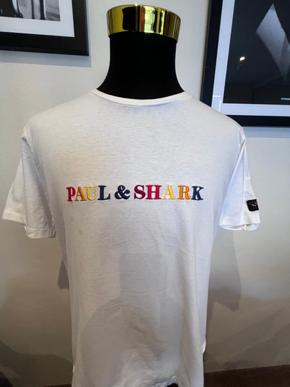 Paul & Shark 100% Cotton White Logo Embroidered Tee Size XL Made In Italy