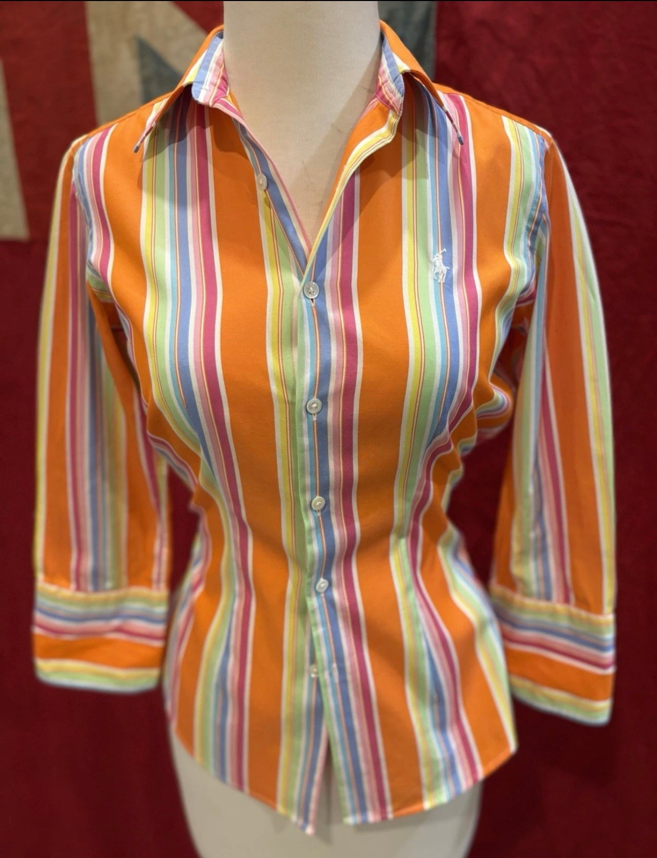 Ralph Lauren Women’s 100% Cotton Orange Striped Shirt Size 2
