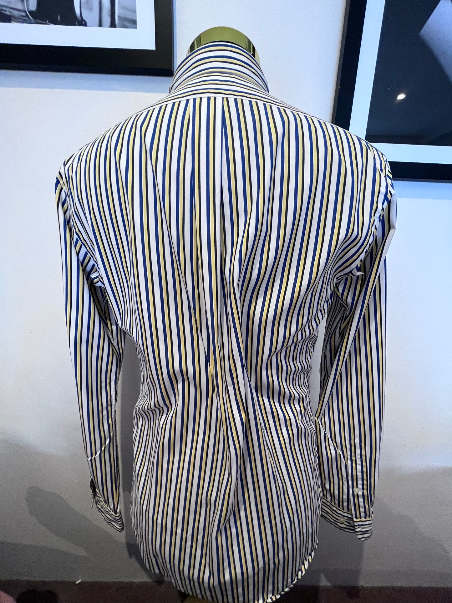 Ralph Lauren 100% Cotton White / Blue Stripe Shirt Size M Custom Fit