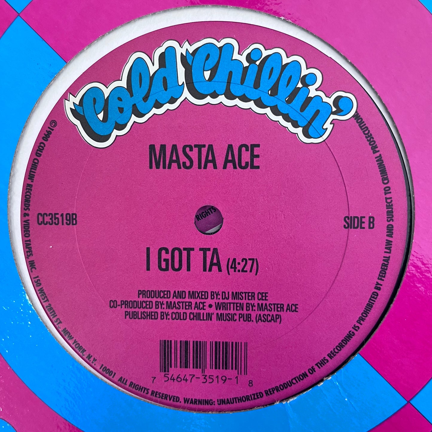 Masta Ace “Music Man” / “I Got Ta” 2 Track 12inch vinyl record