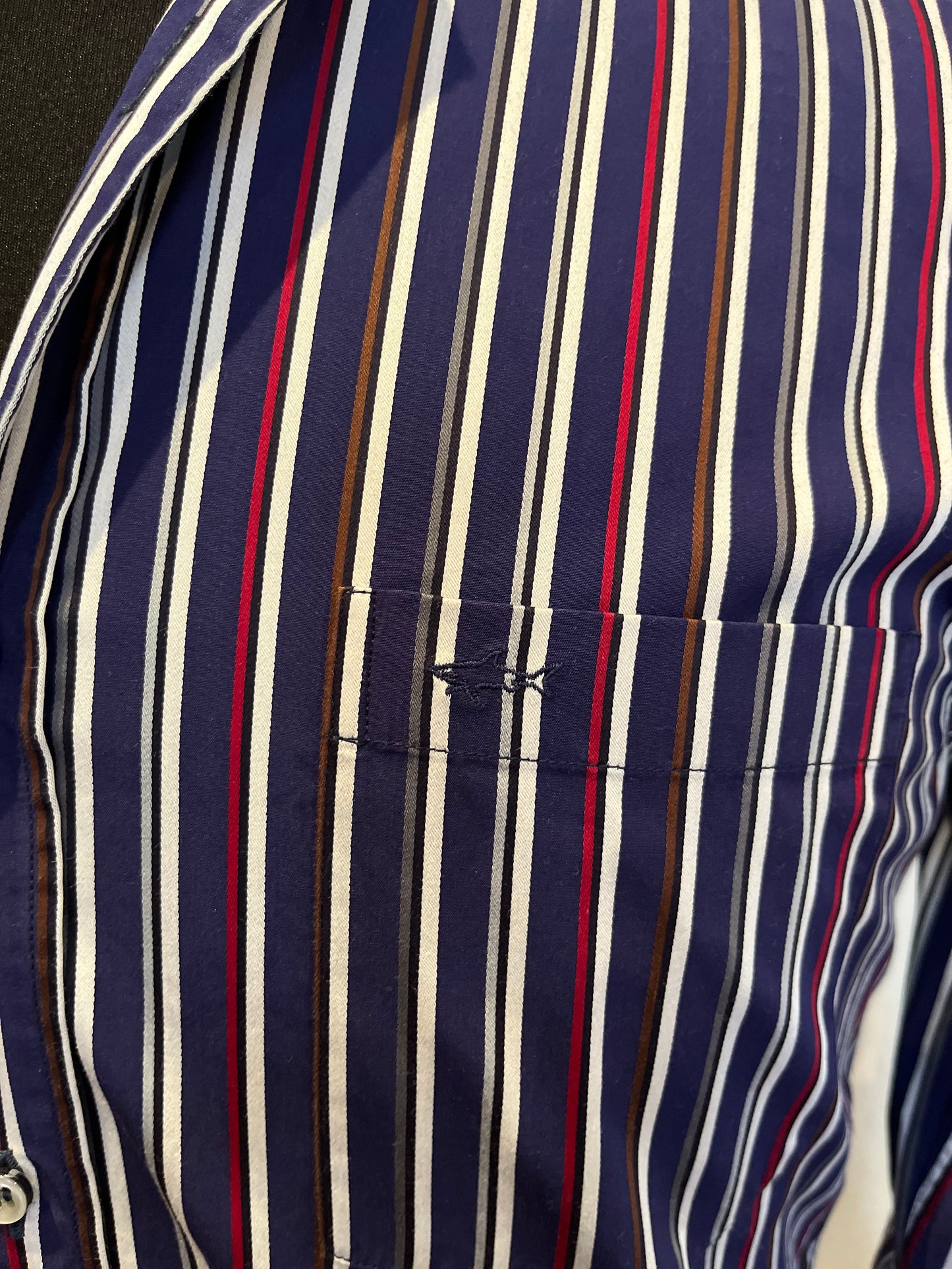 Paul & Shark 100% Cotton Blue Red Striped Shirt Size 38 Small Made in Italy Button Down Collar