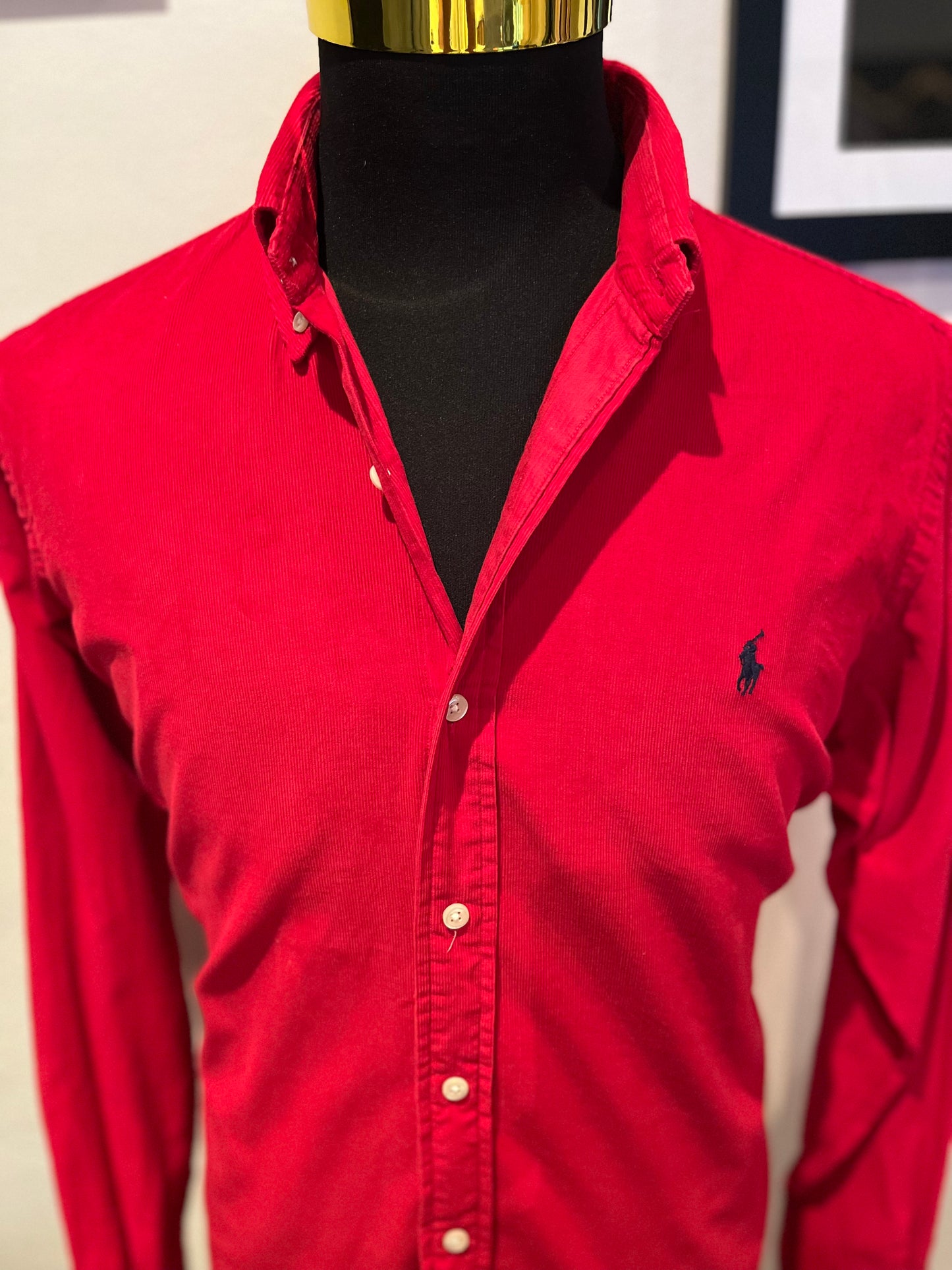Ralph Lauren 100% Cotton Corduroy Red Shirt Size Large Classic Fit Button Down Collar