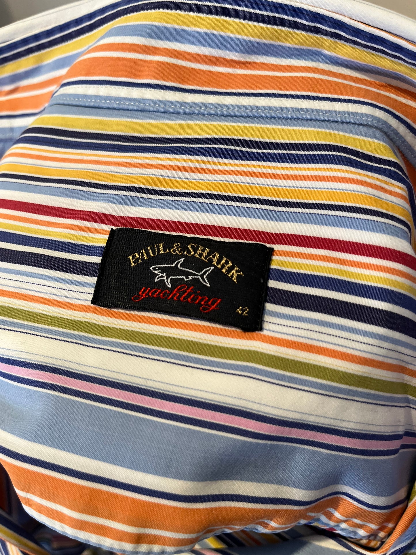Paul & Shark 100% Cotton Stripe Shirt Size 42 Large Made in Italy Button Down Collar