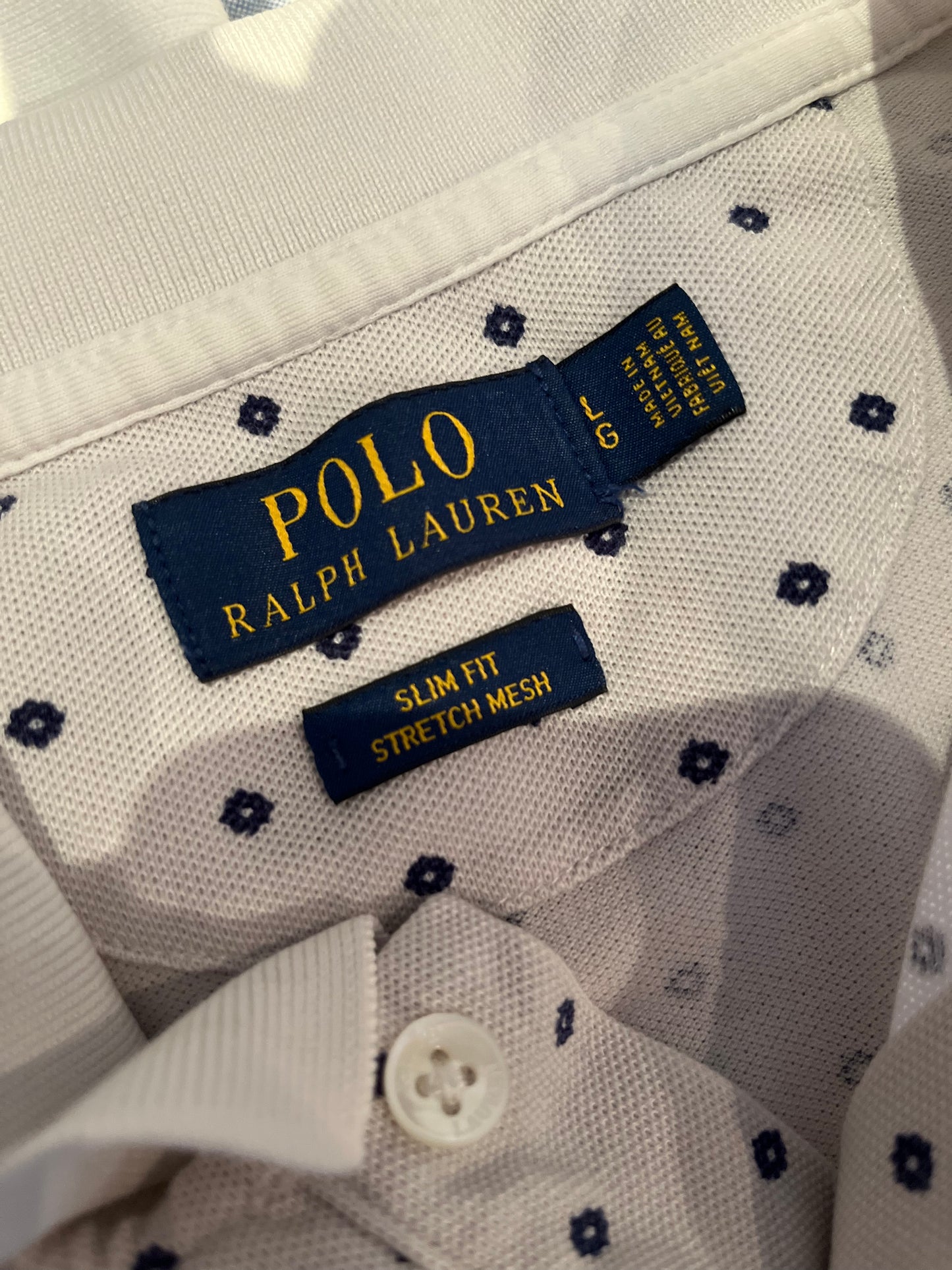 Ralph Lauren 100% Cotton Women’s White Pattern Polo Shirt Size Large