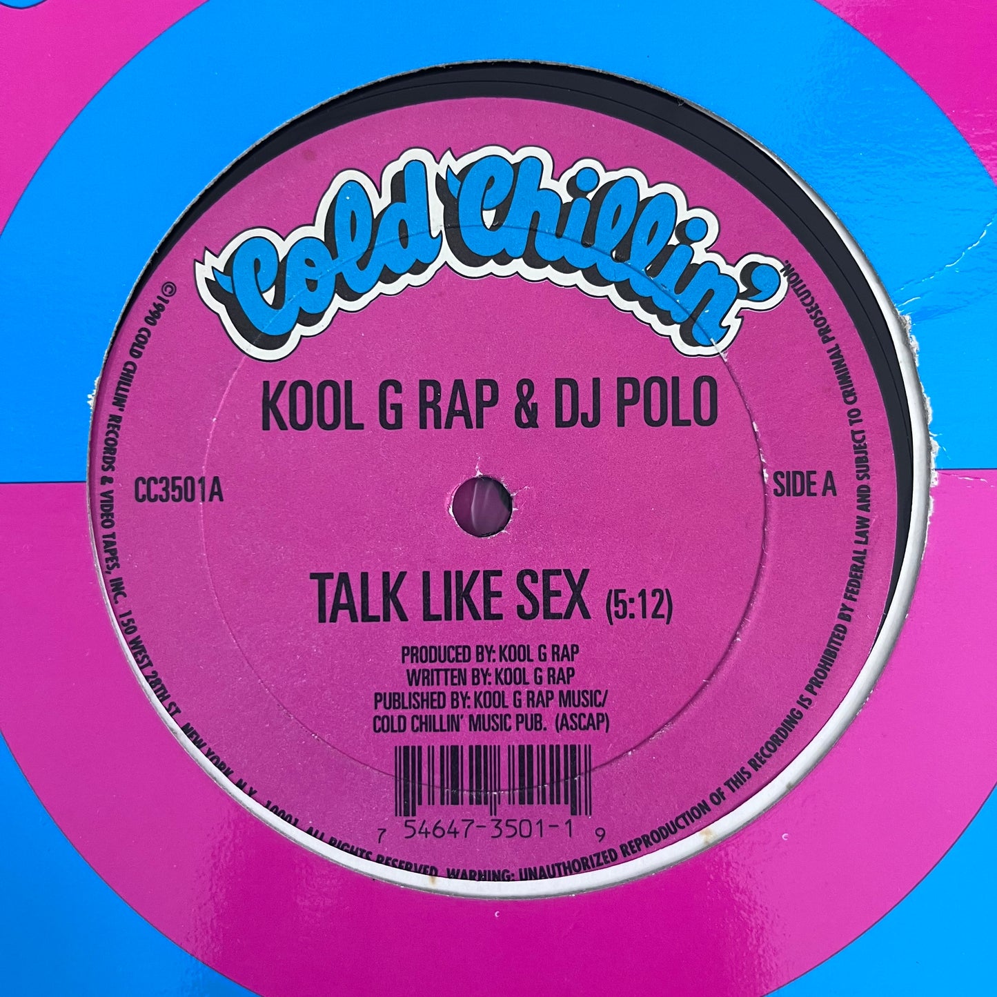 Kool G Rap & Dj Polo “Talk Like Sex” / “F*@k You Man” 2 Track 12inch Vinyl Record on Cold Chillin Records