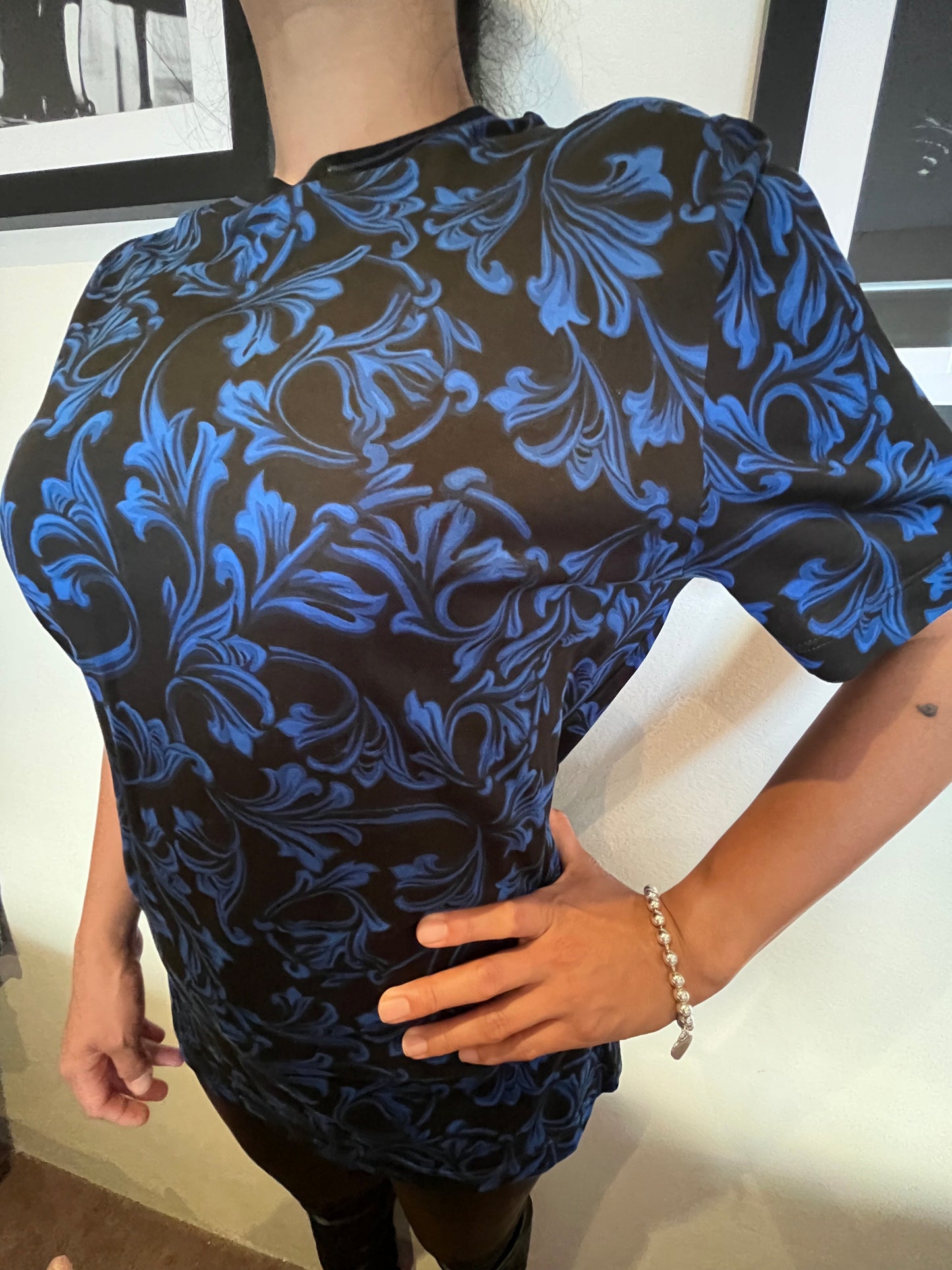 Versace Ladies Blue Baroque Tee Size Small Made it Italy