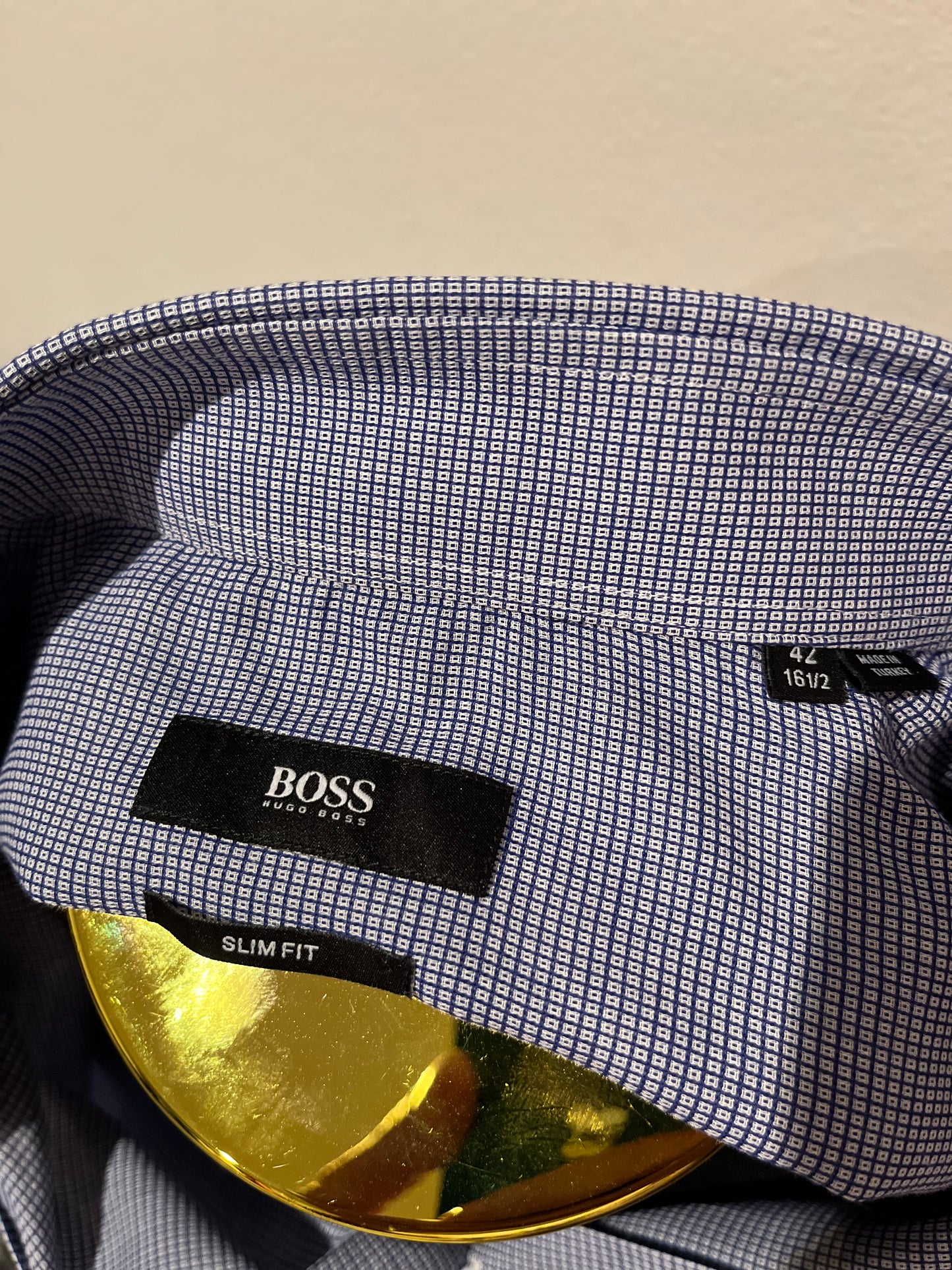 Boss Hugo Boss Italian Fabric 100% Cotton Blue Shirt Size Medium