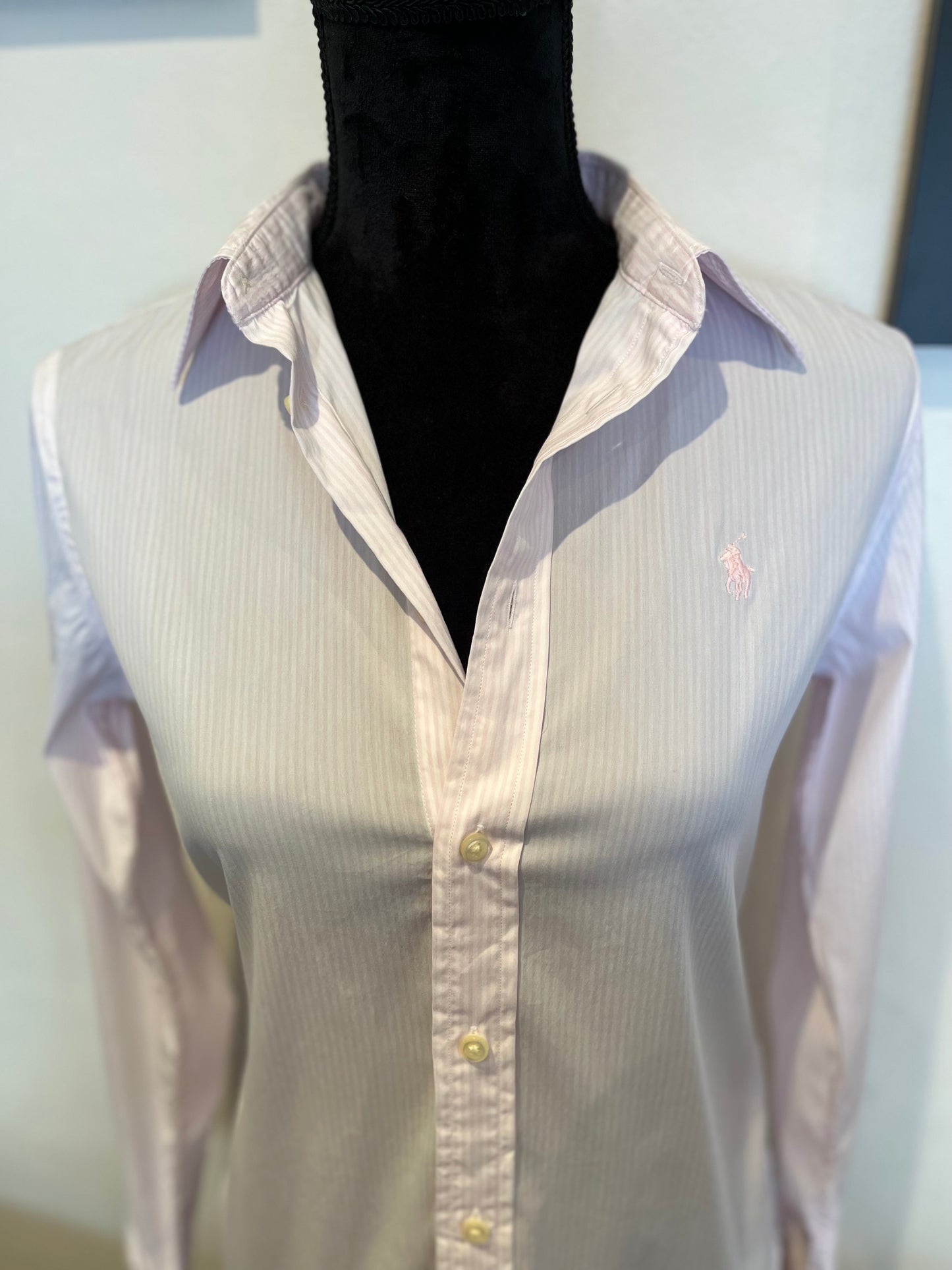 Ralph Lauren 100% Cotton Women’s Pink White Stripe Shirt Size 4 Classic Fit