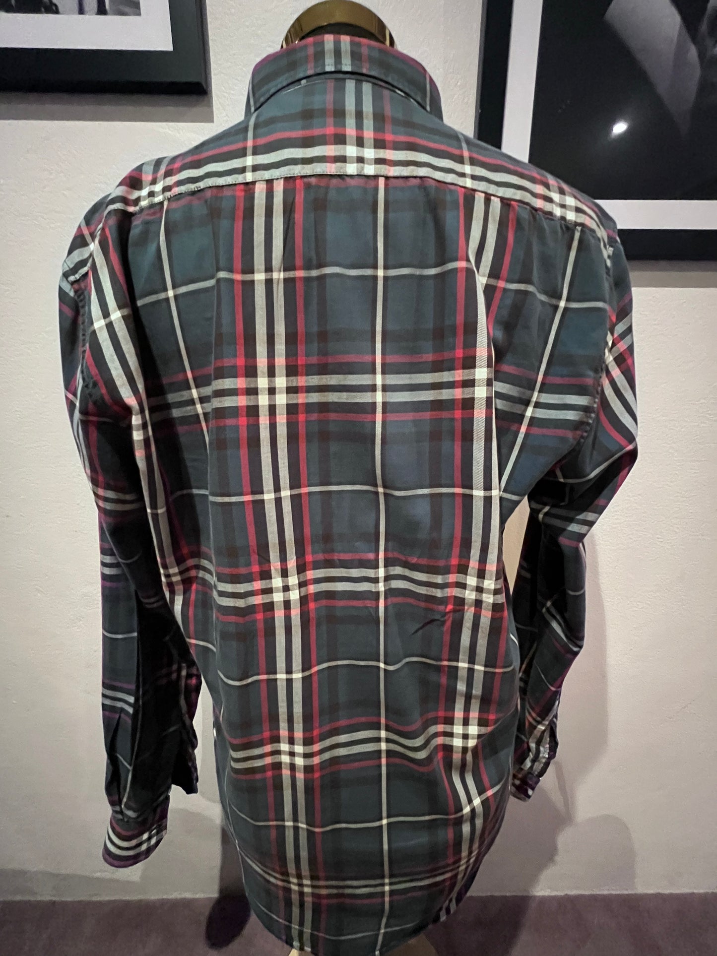 Burberry 100% Cotton Blue Pink Check Shirt Size XL fits More Like L Classic Fit