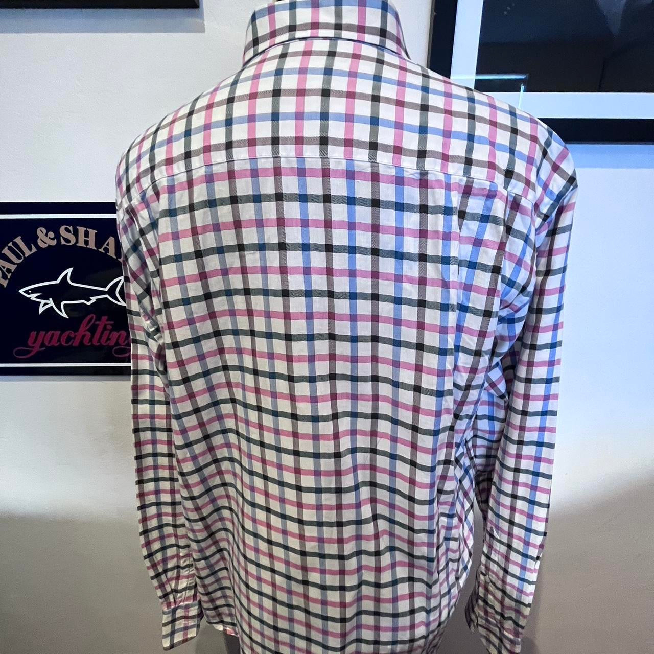 Paul & Shark 100% Cotton White Blue Pink Check Shirt Size 43 L made in Italy