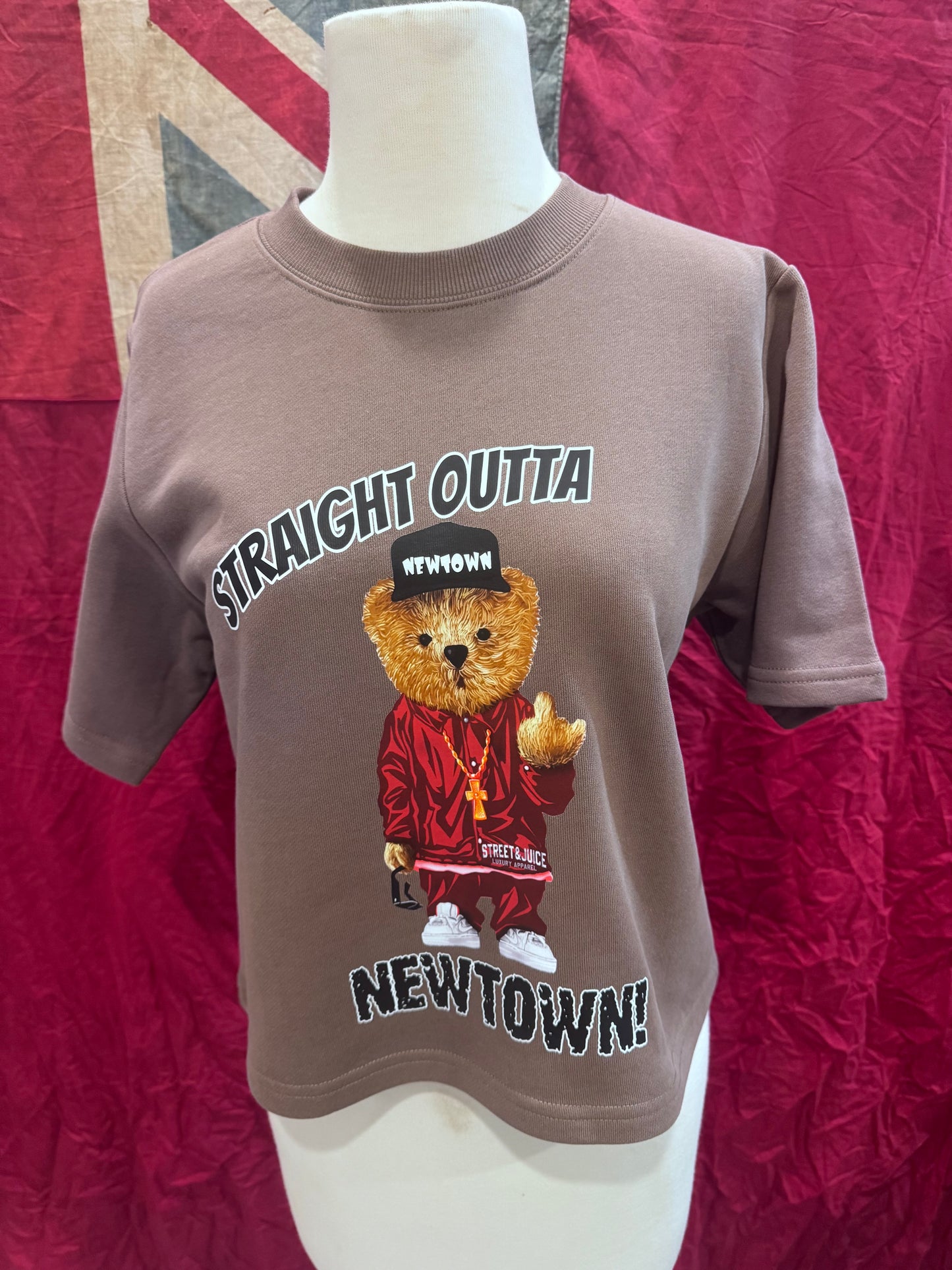 Street & Juice Women’s Straight Outta Newtown’ 100% Cotton Brown Crop Sweater