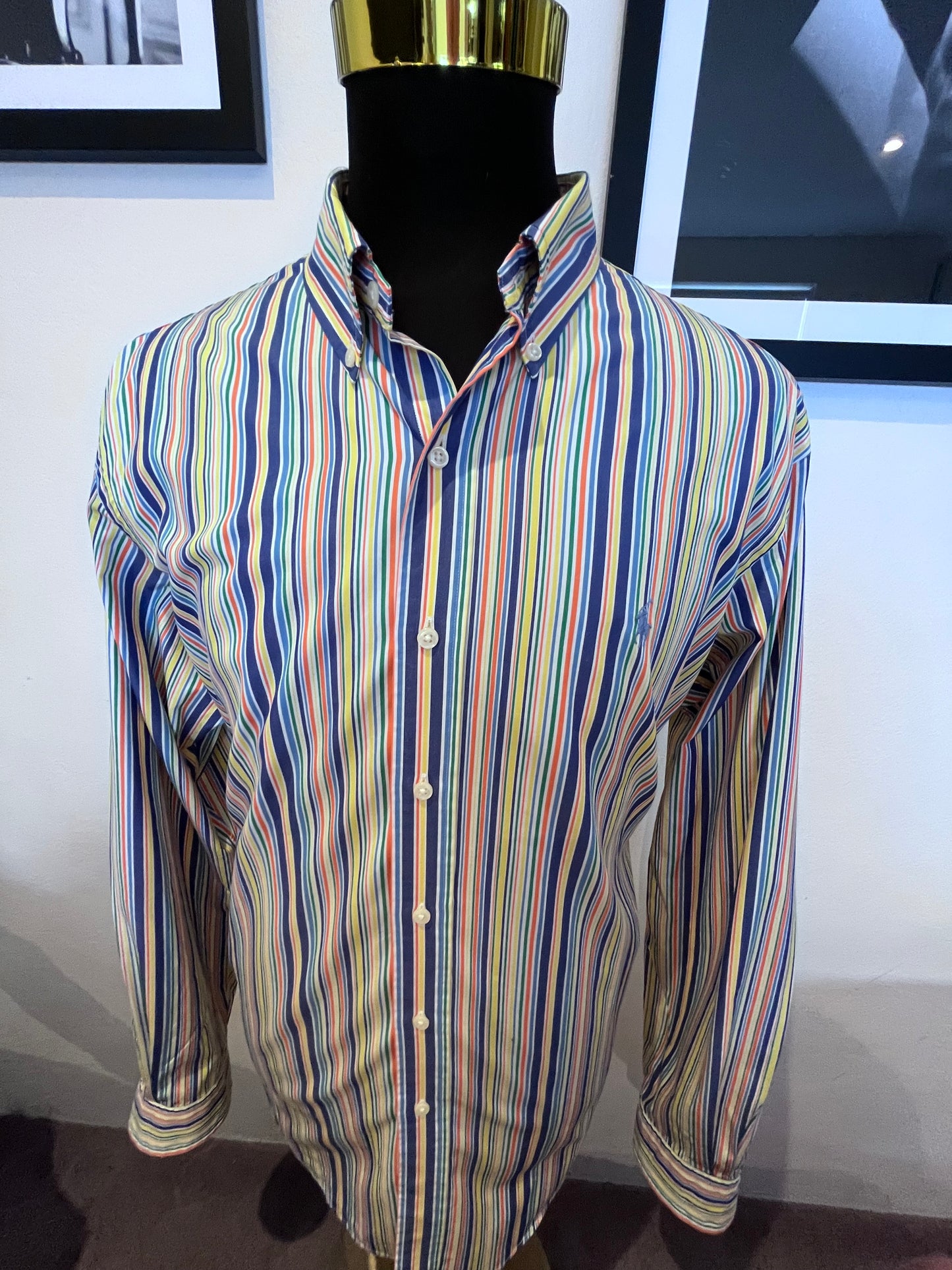 Ralph Lauren 100% Cotton Yellow / Blue Stripe Shirt Size XXL Custom Fit