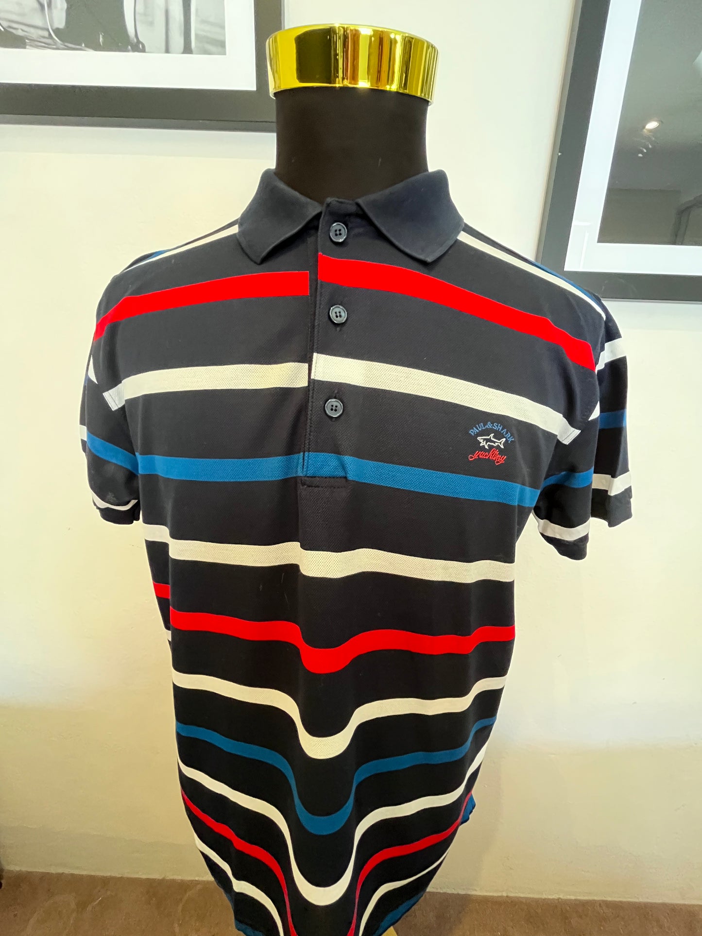 Paul & Shark 100% Cotton Blue Striped Polo Shirt Size XXL Made in Italy Fits more like a Large / XL