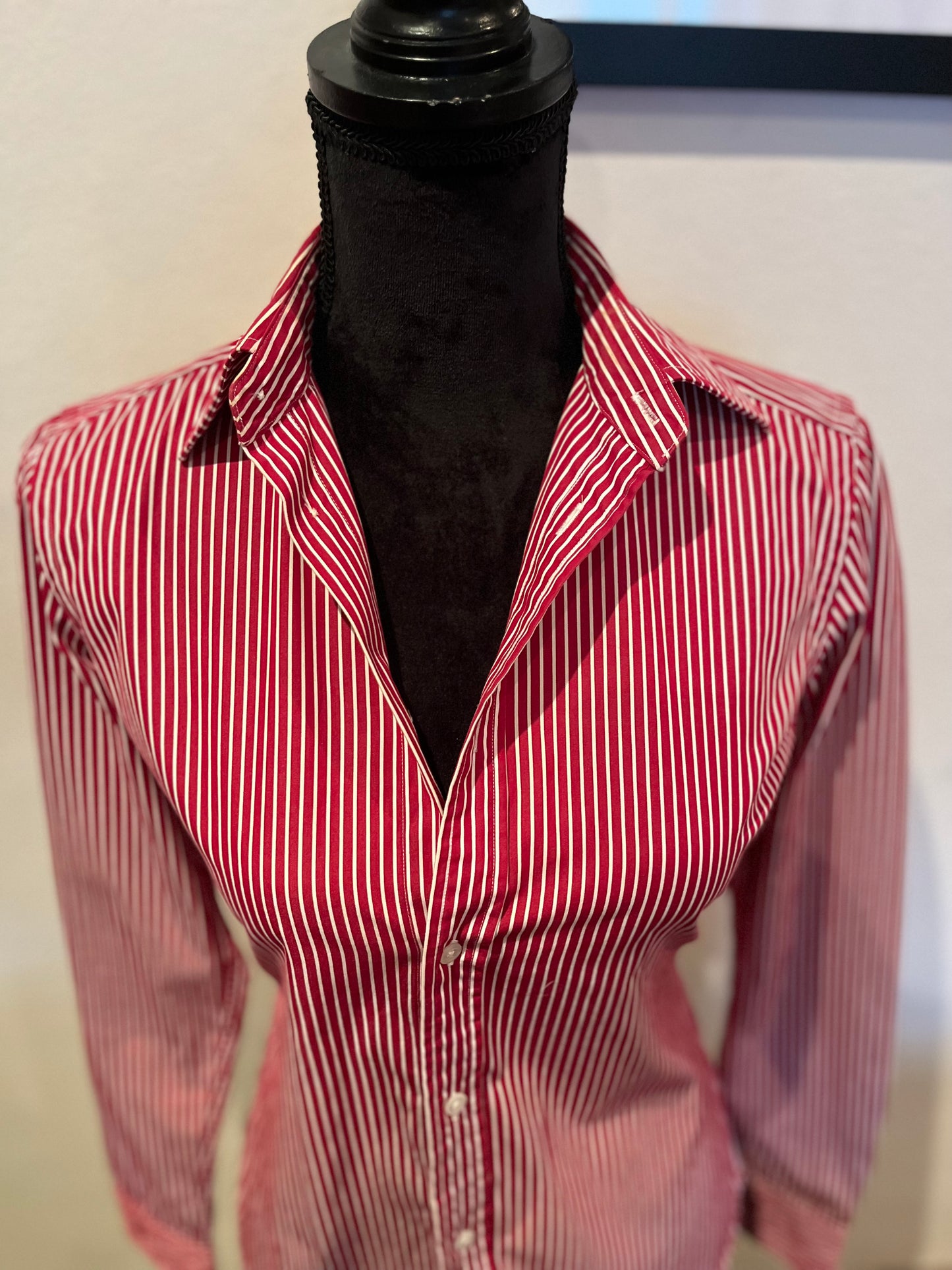 Ralph Lauren Women’s 100% Cotton Red White Stripe Shirt Size 4 Slim Fit
