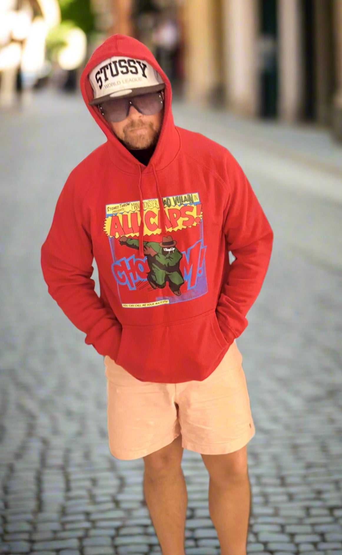 MF DOOM Mad Villain ‘ALL CAPS’ 100% Cotton Red Chest Logo Hoodie