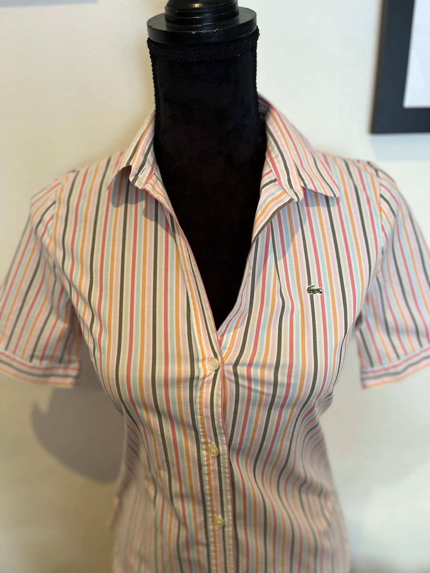 Lacoste Women’s 100% Cotton Short Sleeve Shirt Size 38 Small Slim Fit