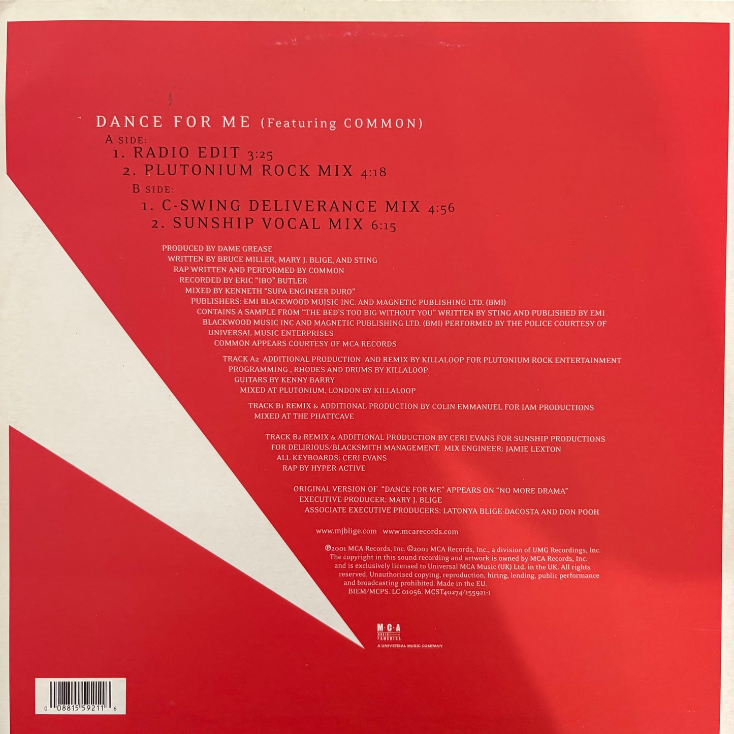 Mary J Blige “Dance For Me” 4 Version 12inch vinyl record