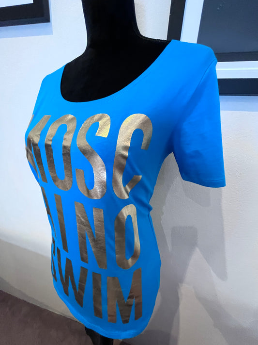 Moschino Women’s 100% Cotton Blue Logo Print Tee Size 10