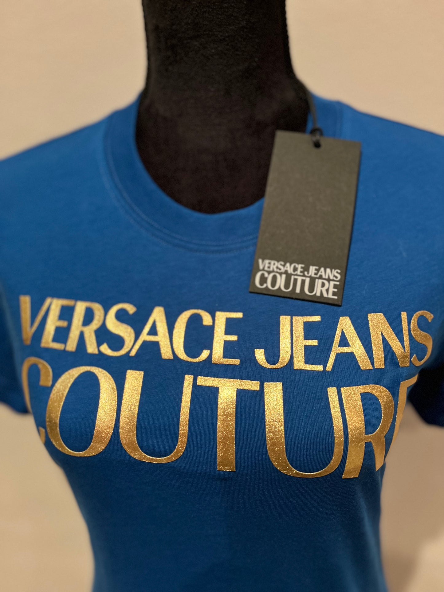 Versace Jeans Couture Women’s 100% Cotton Blue Logo Print T Shirt Size M
