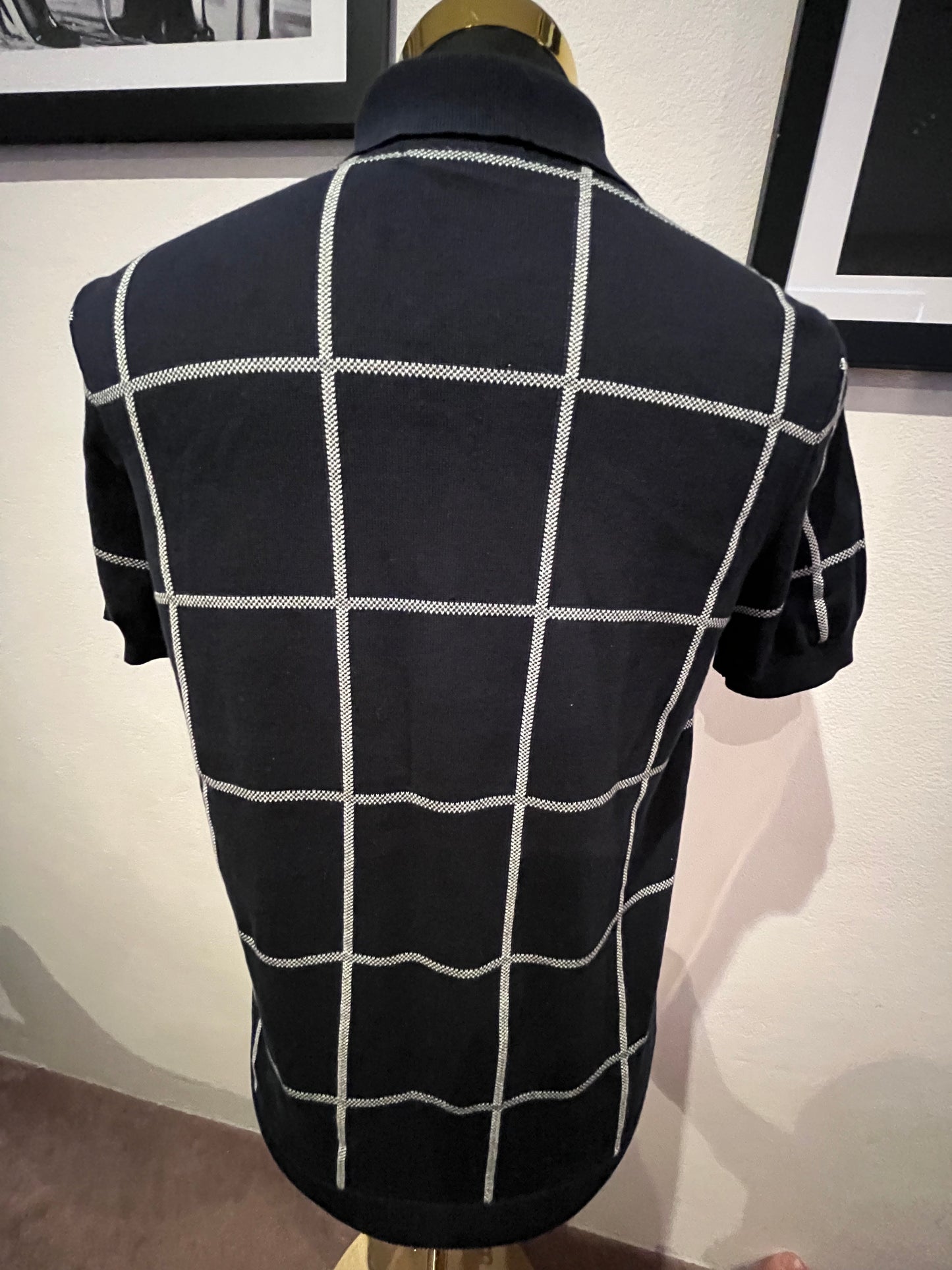 Ben Sherman 100% Cotton Blue Check Polo Shirt Size Large Regular Fit