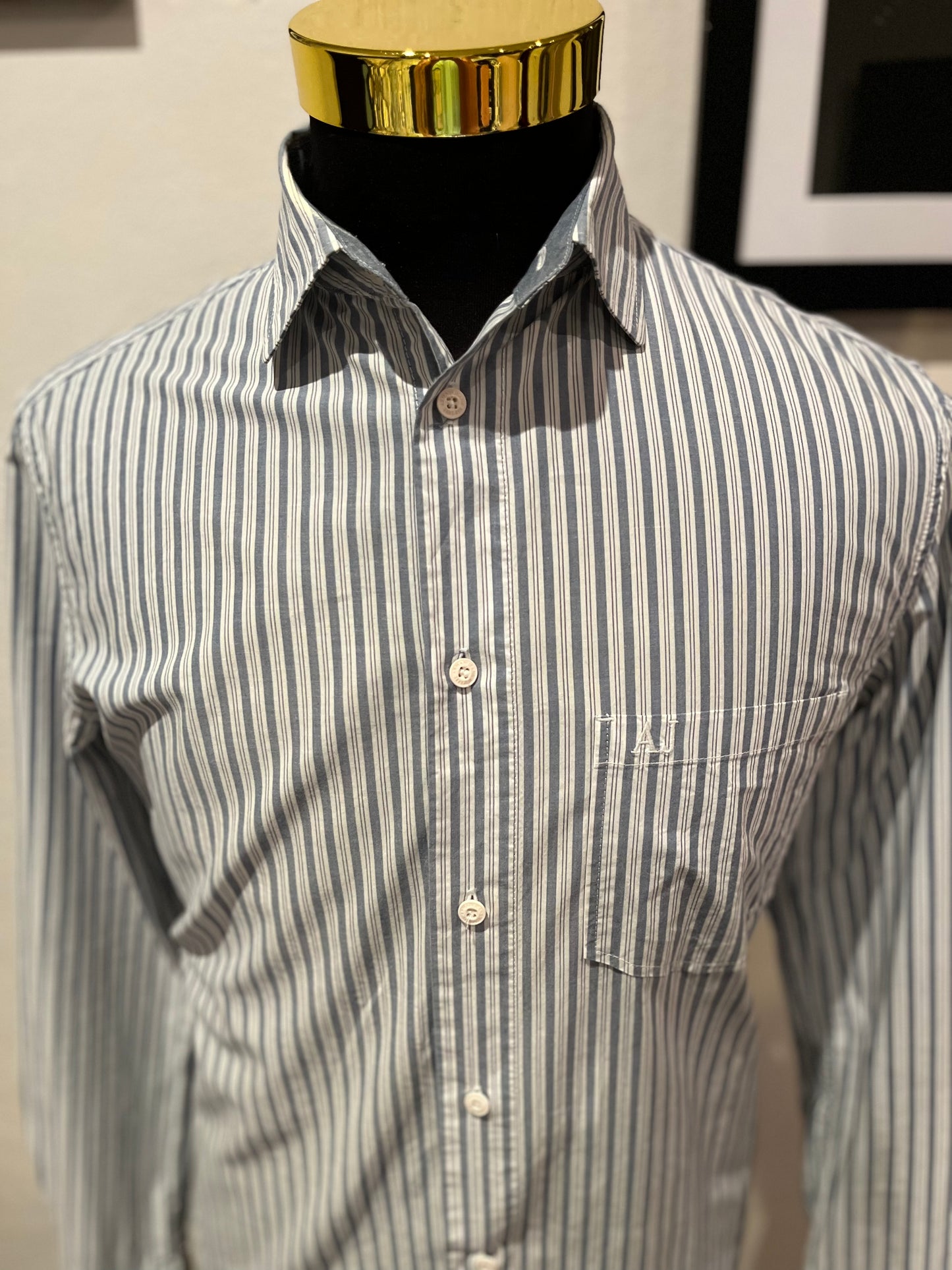 Armani Armani Jeans 100% Cotton White / Grey Stripe Shirt Size S