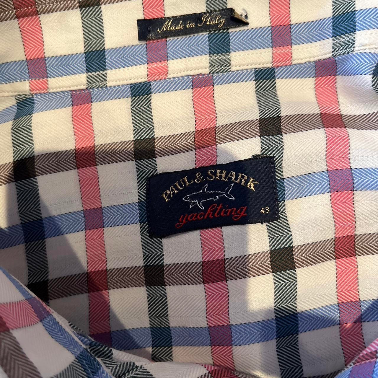 Paul & Shark 100% Cotton White Blue Pink Check Shirt Size 43 L made in Italy
