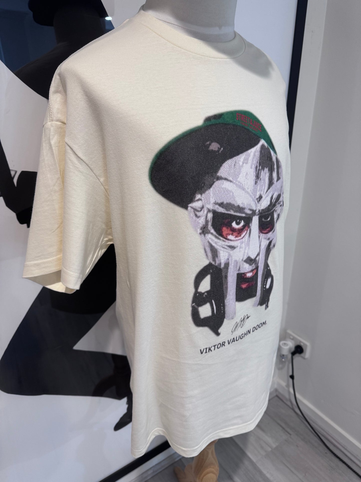 MF DOOM Viktor Vaughn 100% Cotton Chest Logo Cream Tee Street & Juice