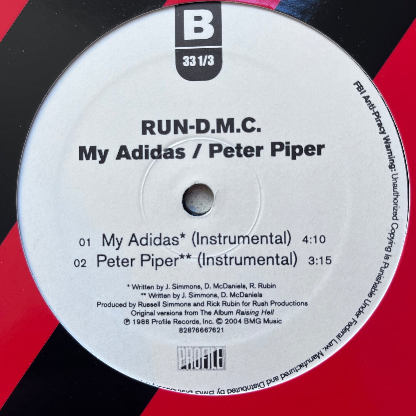 RUN DMC “My Adidas” / “Peter Piper” 4 Version 12inch Vinyl Record Includes Original and Instrumentals