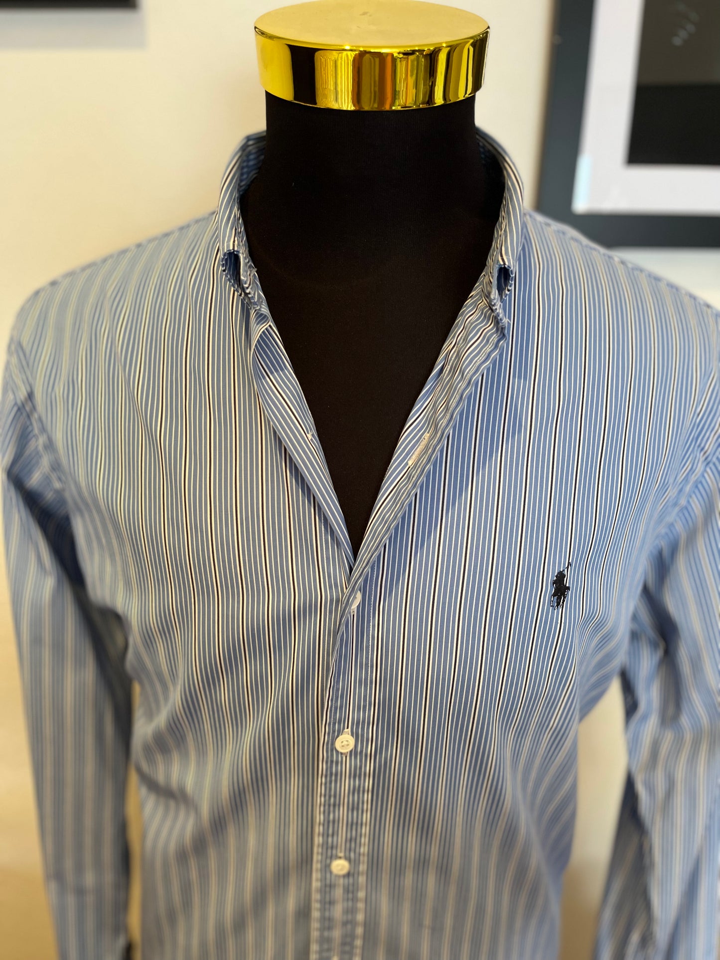 Ralph Lauren 100% Cotton Blue Stripe Shirt Size XL Slim Fit Button Down Collar