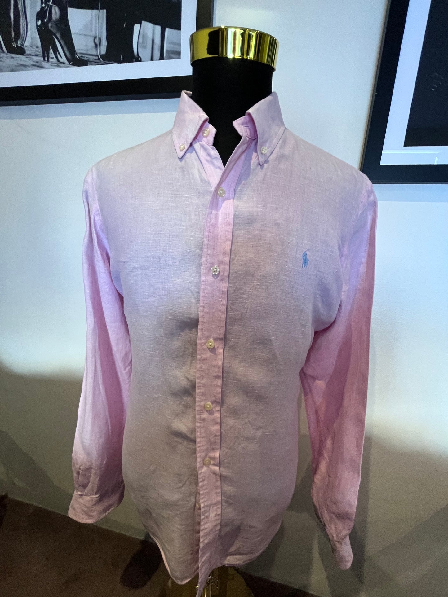 Ralph Lauren 100% Cotton Linen Pink Shirt Size Large Classic Fit
